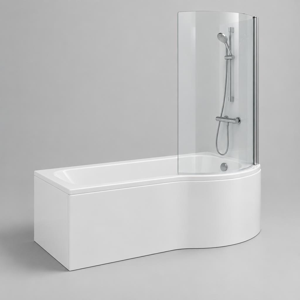 Shower P Shape Shower Bath Left Hand W700mm (850mm at widest point)