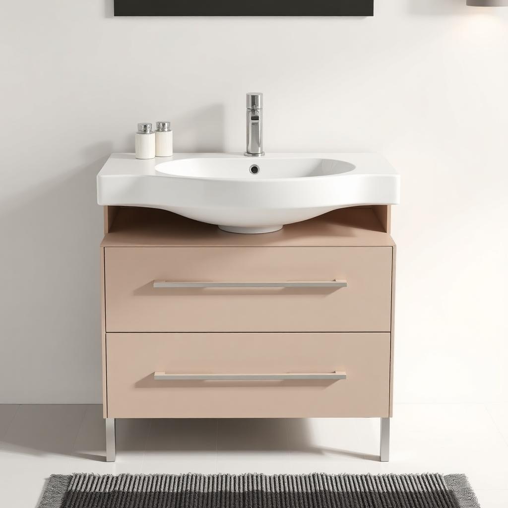 Edvin Wall Hung 810mm 1 Drawer Basin Unit & Top Matt Taupe matched worktop W810 x H413 x D460mm